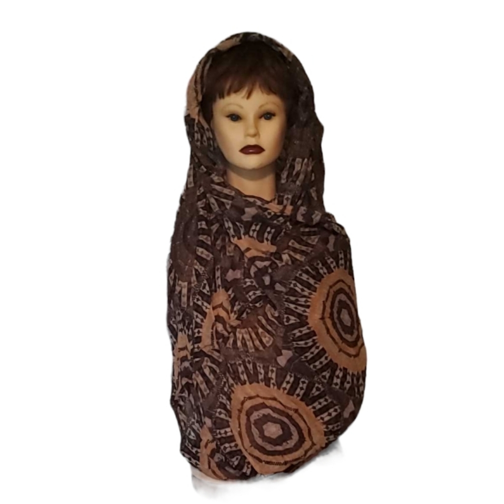 INFINITY SCARF Textured Sunburst Design Fall Colors Brown Black Orange Purple